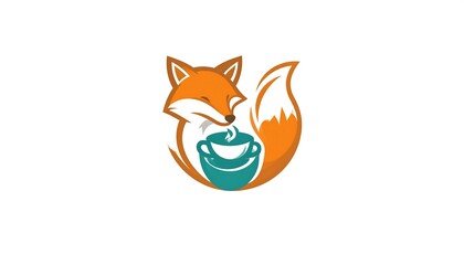 Obraz premium Cute fox enjoying a cup of coffee