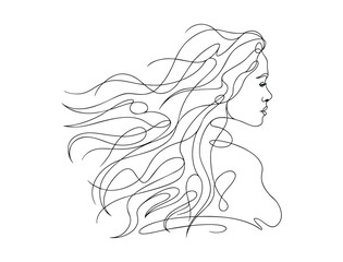 Woman with Flowing Hair Line Art. Feminime Minimalist Abstract