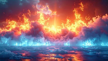 Fiery sunset over a frozen landscape