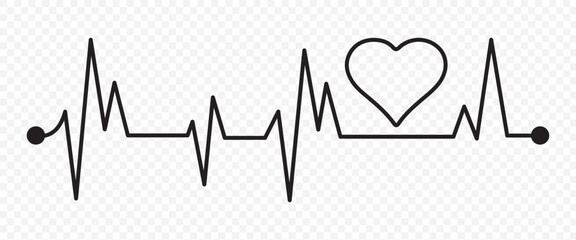 Heartbeat line with shape of heart. Healthy electrocardiogram or ECG. One pulse line. Beautiful health cardiogram infographic. Flat healthcare rate design icon. Medical vector illustration.