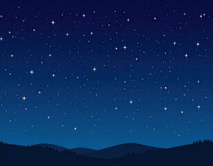 Starry night sky over dark hills