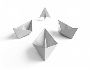 Four paper boats and a paper airplane