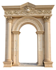 Classic antique gate with pillars or column arch isolated on white or transparent background