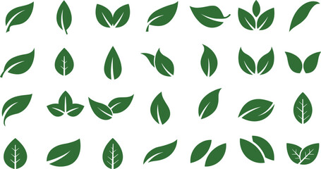 Green leaf vector icons, eco friendly foliage illustration, organic plant graphic, natural botanical design, herbal ecology element, sustainable nature symbol
