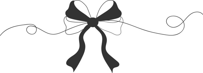 Elegant Black Ribbon Bow with Flowing Tails on White Background gift present