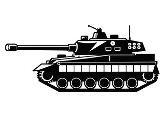 Fototapeta premium Heavy tank black vector silhouette on white background