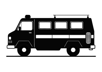 Police armored van black vector silhouette on white background