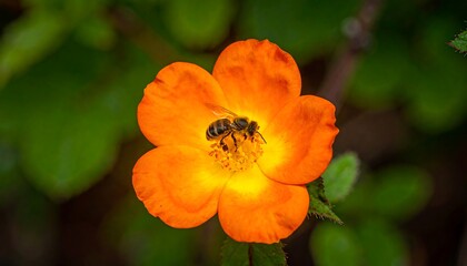 Obraz premium Honeybee pollinating vibrant orange flower