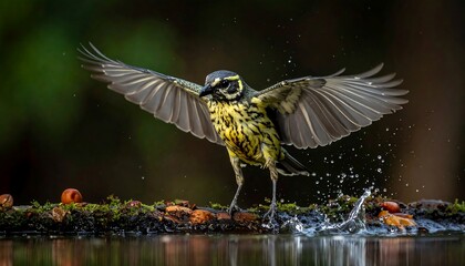 Bird in flight, splashing water