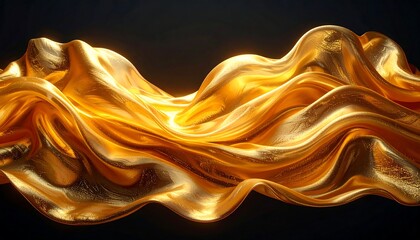 Golden fabric drapes, smooth texture