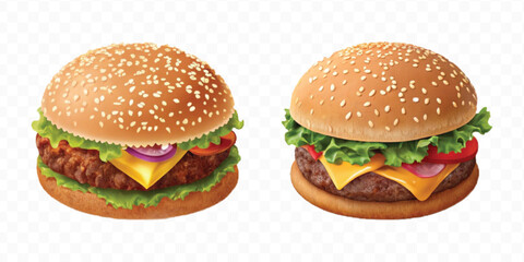 realistic tasty beef burger set in different style isolated on transparent background