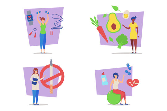 Collection of various activities promoting health, including exercise, nutrition, and wellness