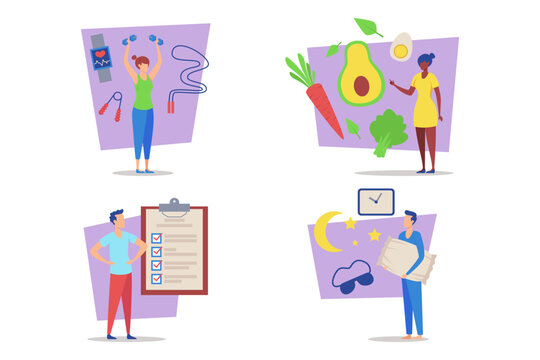 Collection of various activities and practices promoting fitness and healthy living. Exercises, nutrition, planning, and goal-setting methods for balanced lifestyles