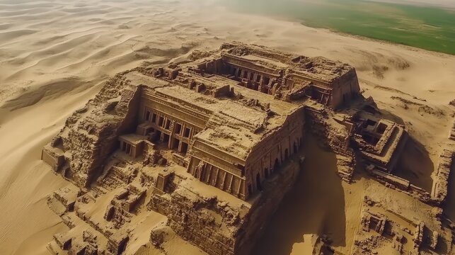 Aerial View of the Western Deffufa, Kerma, Sudan, Ancient Mud Brick Architecture in Desert Landscape