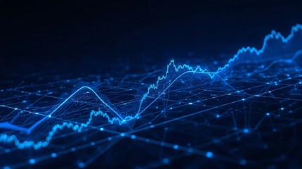 Abstract blue digital background with forex chart. 3D Rendering