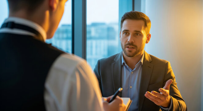 Businessman giving feedback to restaurant server