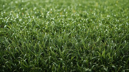 Fototapeta premium Green grass with dew drops in the early morning. Selective focus.