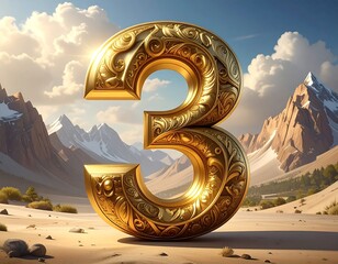 Ornate gold three in desert mountain landscape