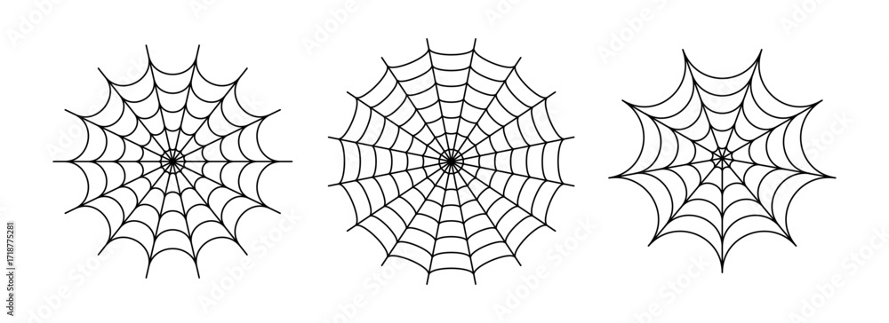Wall mural black line spider web set. simplified cobweb collection. halloween frame and borders elements for ba