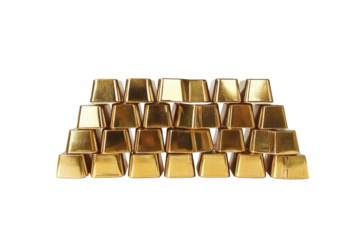 Stack of gold bars isolated on transparent background. Gold bars stacks isolated on white background.