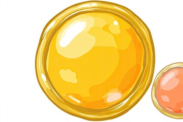 Two stylized, rounded, golden-yellow and coral-pink decorative objects