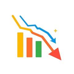 Colorful Declining Trend Graph with Multiple Downward Arrows
