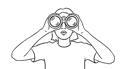 Young woman looking ahead with binoculars searching for new opportunities, ready to explore future trends and anticipate market shifts in business