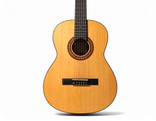 Obraz premium Classic wooden acoustic guitar, full view isolated on white background