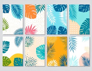 Tropical leaf patterns on colorful backgrounds