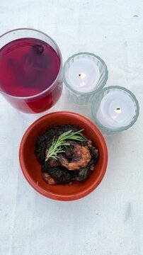 Romeritos Mexican traditional christmas food Flat lay angle