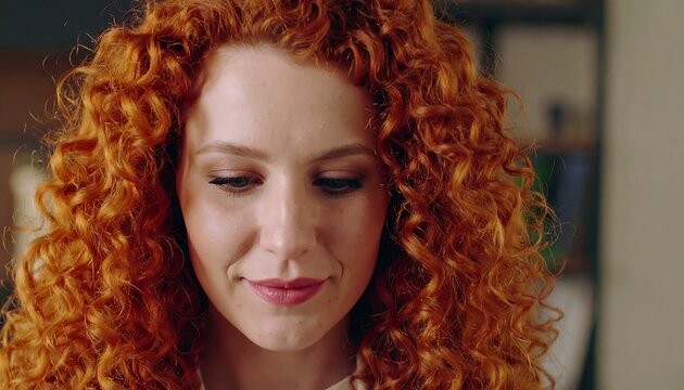 Close-up portrait of a woman with curly hair - Powered by Adobe