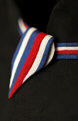 Close-up of Red, White, and Blue Striped Fabric on Black Textile
