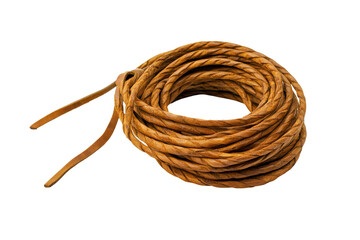 Naklejka premium Braided leather cord isolated on transparent background. Lasso rope isolated on white background.