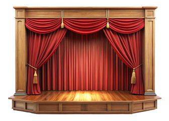 ornate wooden stage with red curtains png image on transparent background