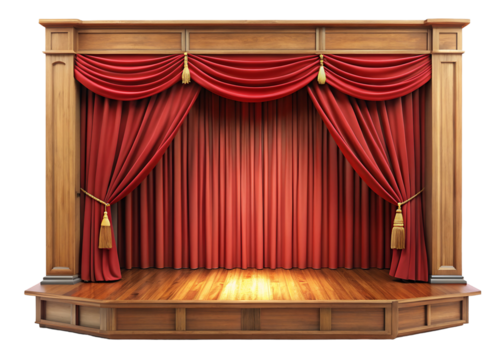 ornate wooden stage with red curtains png image on transparent background