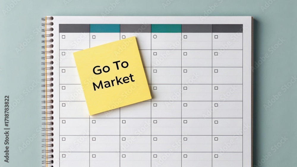 Poster startup success execution competition goals concept. notepad with a calendar and sticky note saying 