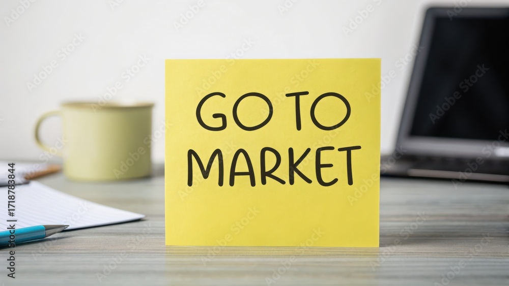 Poster startup success execution competition goals concept. post-it note with 