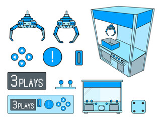 レトロなUFOキャッチャーとアーケードボタン
