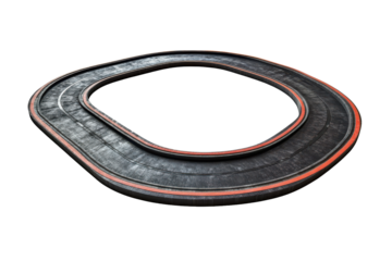 Curved race track section isolated on white background. Loop race track with asphalt surface isolated on white background.