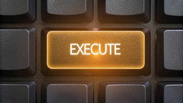startup success execution competition goals concept. Illuminated keyboard key labeled "EXECUTE.