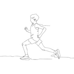 Running child one line art. Playful minimalist abstract poster vector design
