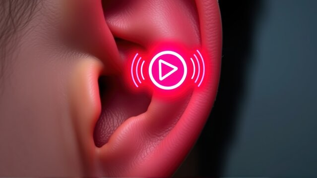 Neon Play Symbol, Sound Wave Patterns, Glowing Symbol Tattoo, Surreal Audio Art, Playful Ear Tattoo