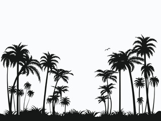 Vector Silhouettes of Coconut trees isolated on transparent background

