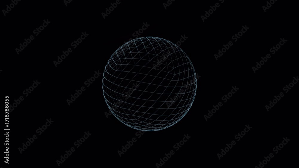 Poster abstract dark sphere with geometric pattern on black background.