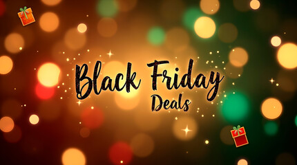 A cheerful, lighthearted Black Friday banner with holiday-inspired elements. The sparkling lights and warm colors create a festive and inviting atmosphere, ideal for family-friendly sales.
