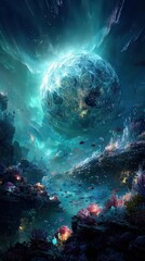 Underwater City Illuminated By Sparkling Celestial Orb