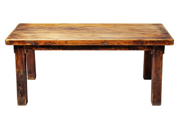 Antique wooden bench with weathered texture isolated on transparent background. Old wooden table isolated on white background.