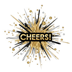 Dynamic Gold and Silver Splash with 'Cheers!' Text