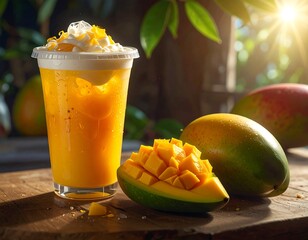 Mango smoothie in a clear cup