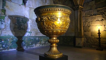 Ornate golden vase in a historic room